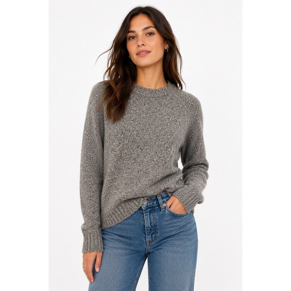 J.Crew Gray Wool Blend Donegal Crewneck Sweater Womens Small Cozy Classic